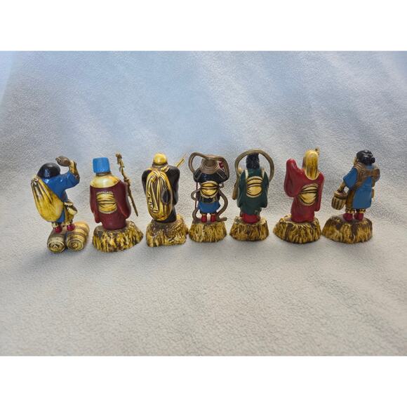 Lot 7 Gods of Good Fortune Antique Celluloid Japanese MCM Numbered - Picture 11 of 14